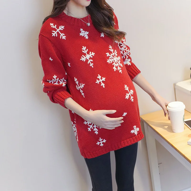 Maternity autumn and winter christmas red maternity sweater handmade