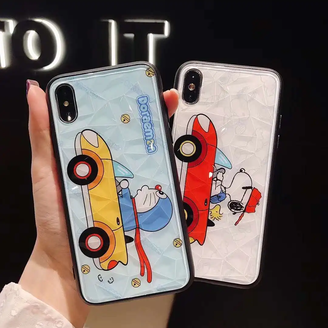 Cute Cartoon Characters Phone Case For iPhone 6 6s 7 8Plus 10 X XR XS MAX Snoopys Doraemon Shin-chan Hard Uneven Back Cover |