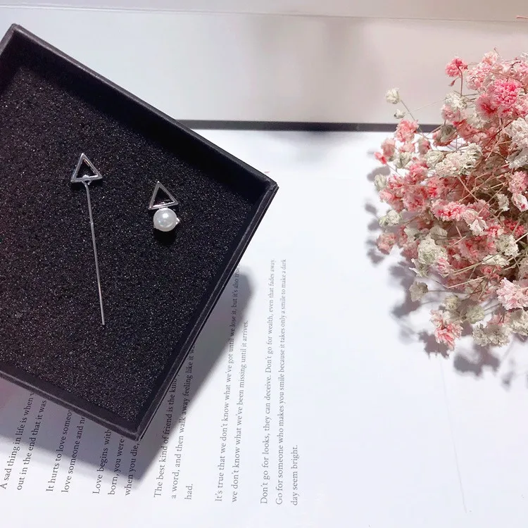 pearl triangle geometric asymmetric earrings fadeless alloy fashion jewelry stud earrings for women gift