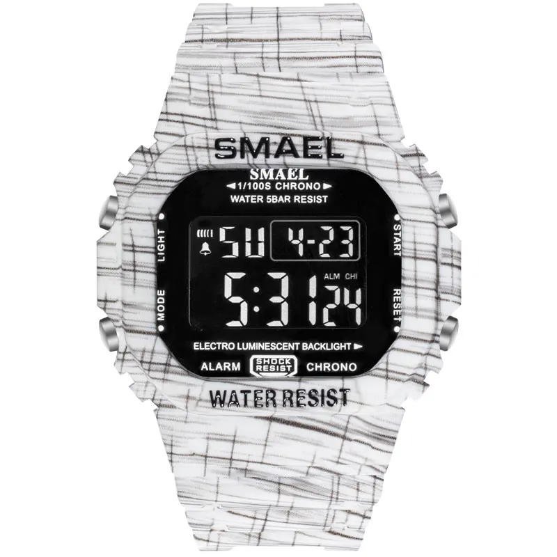 Цифровые часы мужские SMAEL электронные часы спортивные камуфляжные светодиодный часы мужские цифровые часы 1801 дешевые водонепроницаемые цифровые часы - Цвет: WhiteCow