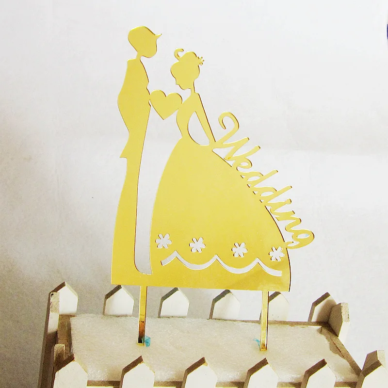Lovely Wedding Acrylic Cake Flag Topper Gold Red Bridal Cake Flags For Wedding & Anniversary Party Cake Baking Supplies