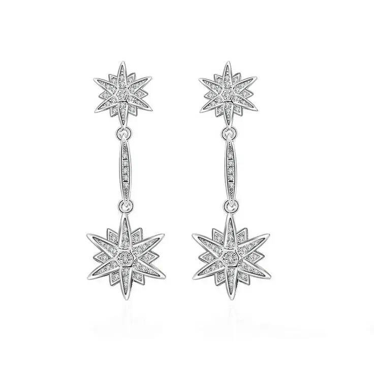 

2017 Hot sell fashion shiny star crystal female earrings 925 sterling silver ladies`drop earrings women wedding gift jewelry