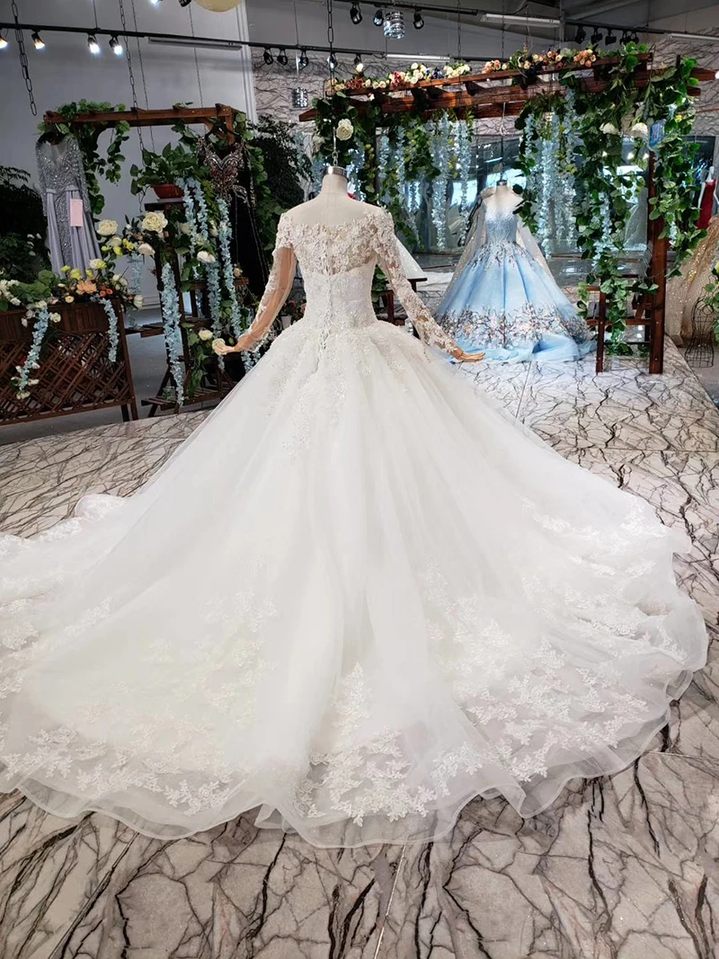HTL434 boho wedding dress western style  boat neck lace up back ball gown bridal dress up gown 2019 vestido de noiva princesa (9)