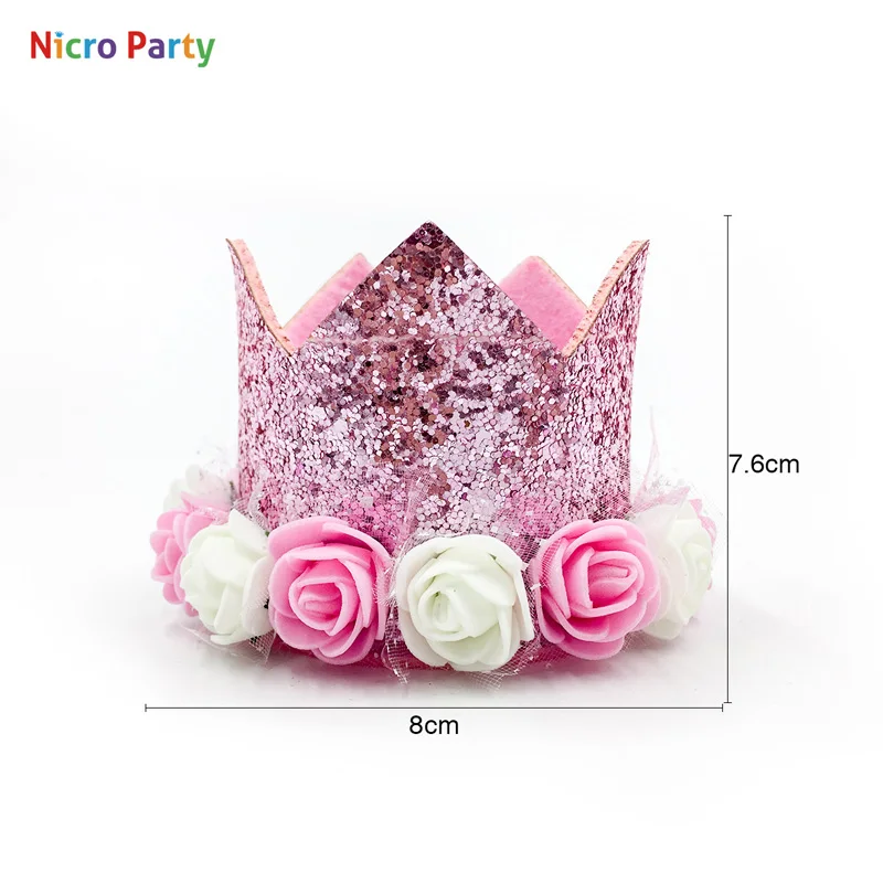 Nicro Flower Crown Birthday Hat Children's Birthday Party Decoration Cake Cap Photo Props Headwear Sequin Hat#Oth182