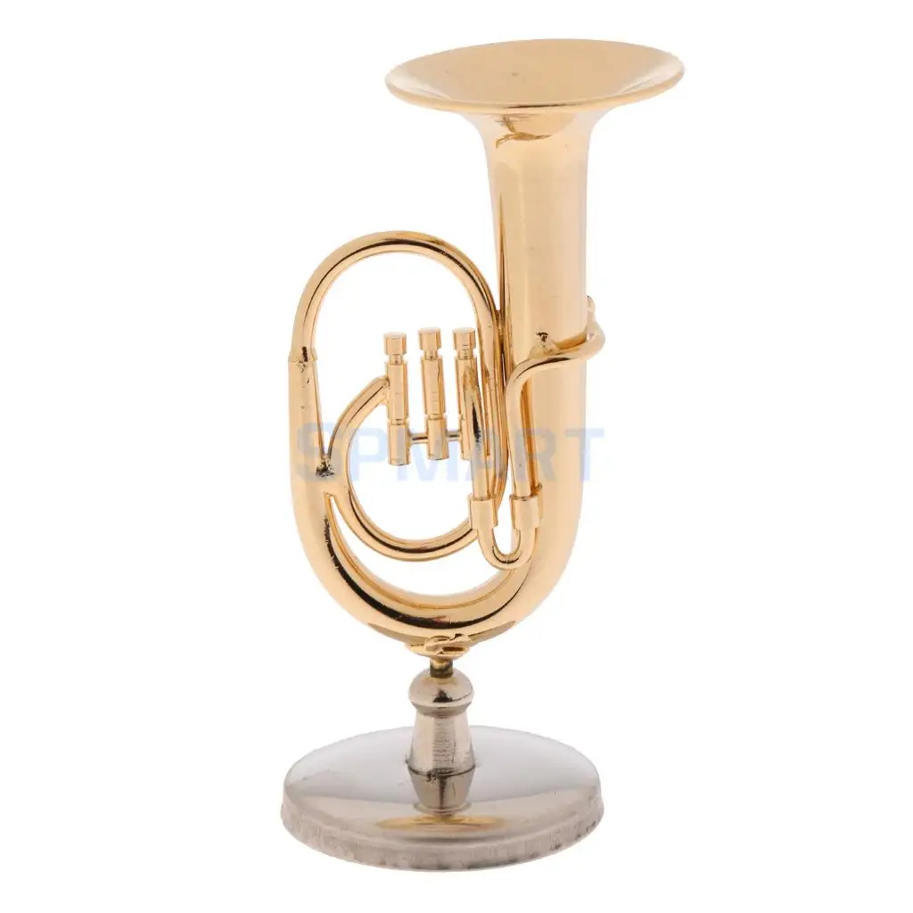Handmade 1/12 Scale Copper Tuba Model Miniature Musical Instrument for Dolls House Accessory Decor Collectibles Home Display