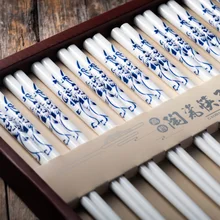 10 par/zestaw chiny ochrony środowiska porcelany kostnej niebieski i biały wzór pałeczki ceramiczne