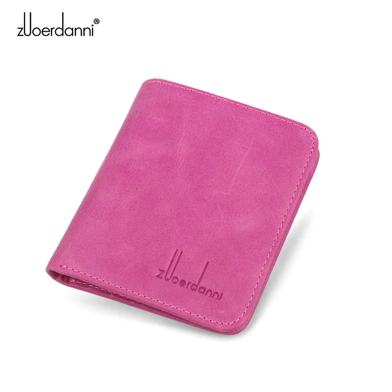 Ультратонкий мини-кошелек мужской короткий кошелек ретро кожаные вертикальные кошельки женский тонкий кошелек высокое качество A605-1 - Цвет: Pink
