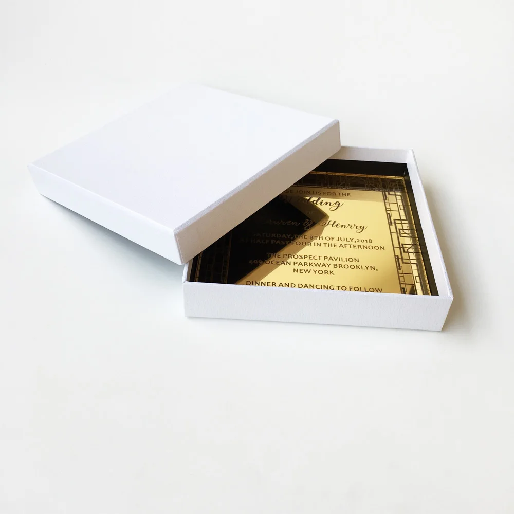  Luxury Square Shape 150x150mm Engraved Golden Mirror Acrylic Wedding Invitation Card 100 Sets Per L - 32830675847