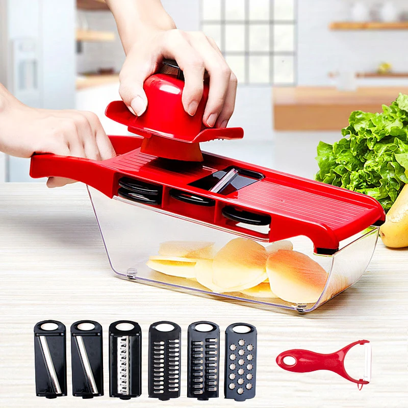 

Multi-function Vegetable Cutter with Stainless Steel Blade Potato Slicer Manual Slicer Nicer Potato Peeler Carrot Grater Dicer