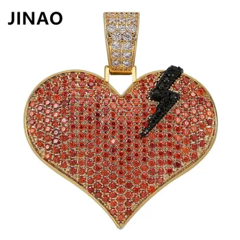 

JINAO AAA Hip Hop Jewelry Red Heart Break Pendant Necklace With 4mm Tennis Chain Cubic Zircon Iced Out Chain Men's Women Gifts
