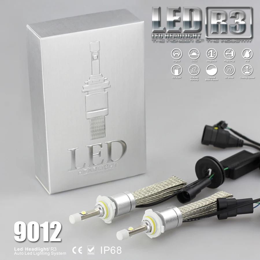 

Super Bright R3  1Set  9012 9600LM Fanless Car LED Headlight Kit Cree XHP-50 Chips 40W 4800LM Bulb