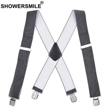 SHOWERSMILE Adult Suspenders Wide 5cm X Back Grey Mens Braces For Trousers Male 4 Clips Elastic Adjustable Suspender Belt 120cm SHOWERSMILE Adult Suspenders Wide 5cm X Back Grey Mens Braces For Trousers Male 4 Clips Elastic Adjustable Suspender Belt 120cm