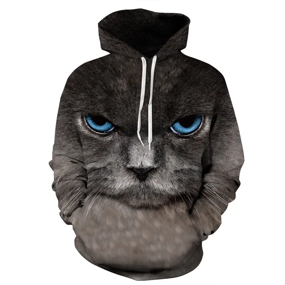 Спортивный костюм с капюшоном Топы корректирующие 3D Толстовка Для мужчин/женский, Черный кот Толстовки с капюшоном модные Повседневное с