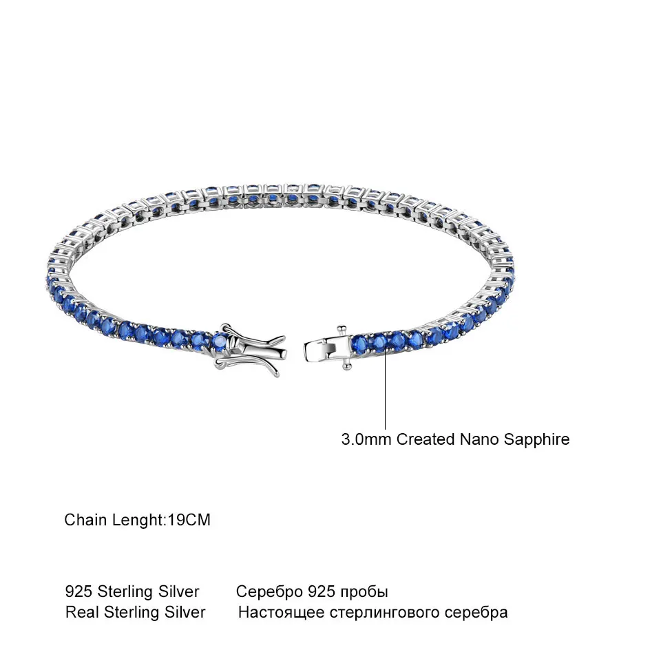 UMCHO роскошный созданный нано голубой Сапфировый Браслет, твердые настоящие браслеты и браслеты из серебра 925 пробы, романтические подарки для женщин
