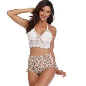 

Women's Swimming Suit High Waist Bikini Bathing Suits Crochet Swimsuit Handmade Knitted Brazilian Bikinis Push Up Swimwear 2019