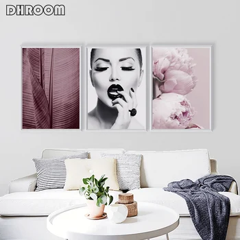 

DHROOM Fashion Posters Pink Flower Canvas Painting Modern Sexy Beauty Wall Art Poster Prints Decorative Picture for Living Room