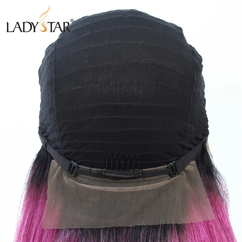 LADYSTA Remy прямой Т-образный кружевной бразильский парик цветной Омбре человеческие волосы парики для женщин розовый, зеленый, синий на выбор для косплея