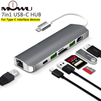 

USB C HUB TYPE C Thunderbolt 3 Adapter USB-C Dock Dongle with HDMI 4k PD USB 3.0 SD TF Card Reader for MacBook Pro Air