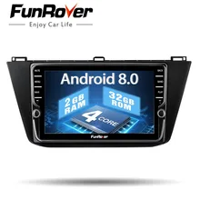 Funrover 2 din Автомобильный мультимедийный плеер " Android8.0 Радио dvd для Volkswagen Tiguan головное устройство naviagtion рулевое колесо
