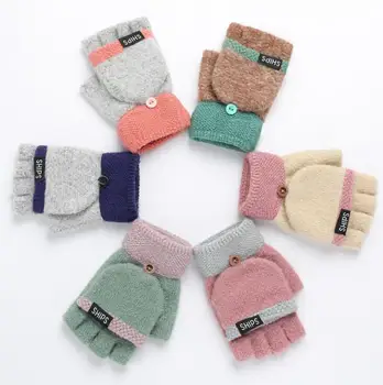 

Autumn and winter women's thicken warm knitted gloves female winter contrast color flip glove fingerless driving gloves R171