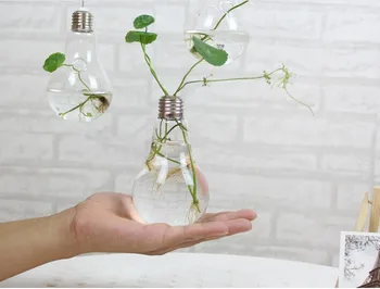 

50 pcs Clear Light Bulb Shape Stand Glass Plant Flower Vase Hydroponic Container Home Office Wedding Decoration