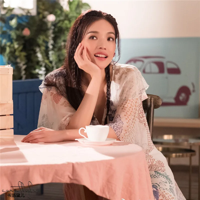 Шифоновое платье с принтом супер звезды Shu qi, весна/лето, женские праздничные костюмы