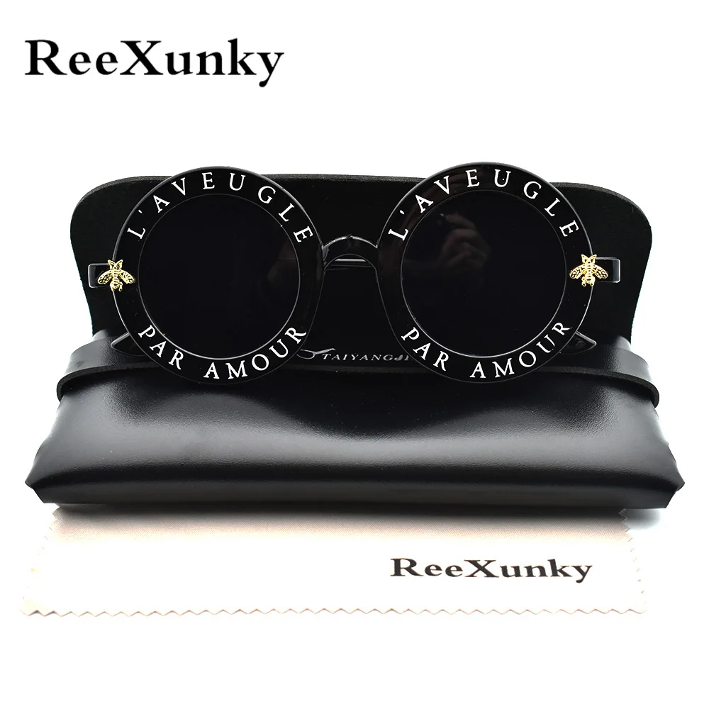 Круглые Женские солнцезащитные очки унисекс в стиле ретро с сумкой для солнцезащитных очков, Винтажные Солнцезащитные очки с буквой пчелы, мужские солнцезащитные очки с козырьком Oculos Top