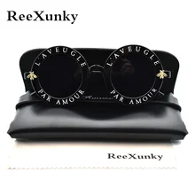 Круглые Женские солнцезащитные очки унисекс в стиле ретро с сумкой для солнцезащитных очков, Винтажные Солнцезащитные очки с буквой пчелы, мужские солнцезащитные очки с козырьком Oculos Top