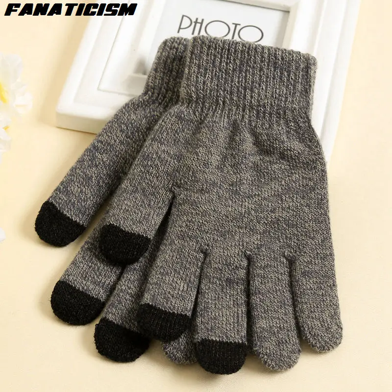 Fanaticism Free Size Unisex Non-slip Touch Screen Gloves Texting Mobile Phone Tablet PC Stretch Winter Knit Mittens Gloves - Цвет: Brown