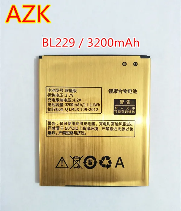 AZK 2017 Новый золотой 3200 мАч BL 229 BL229 аккумулятор для lenovo A8 A806 A808T высокое качество