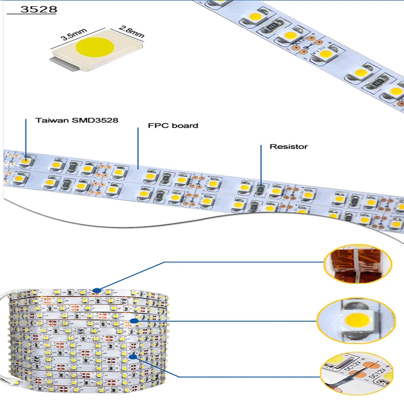 YLSTAR 5 м светодио дный полосы света 3528 DC12V 24 Вт 60 светодио дный/m светодио дный лампы Белый теплый белого и синего цвета зеленый красный лента