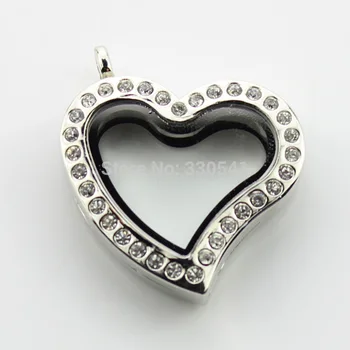 

10pcs Heart Magnetic Glass Floating Charm Locket Zinc Alloy Rhinestone Memory Locket
