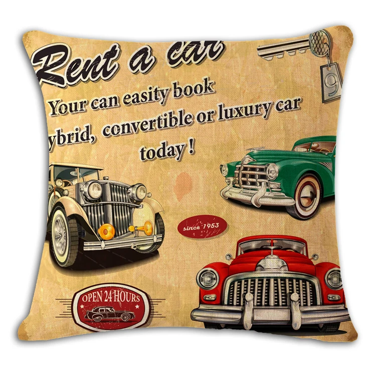 Cartoon Antique Car Cushion Cover Print Linen Affection Sofa Car Seat Family Home Decorative Throw Pillow Case Housse De Coussin Cartoon Antique Car Cushion Cover Print Linen Affection Sofa Car Seat Family Home Decorative Throw Pillow Case Housse De Coussin