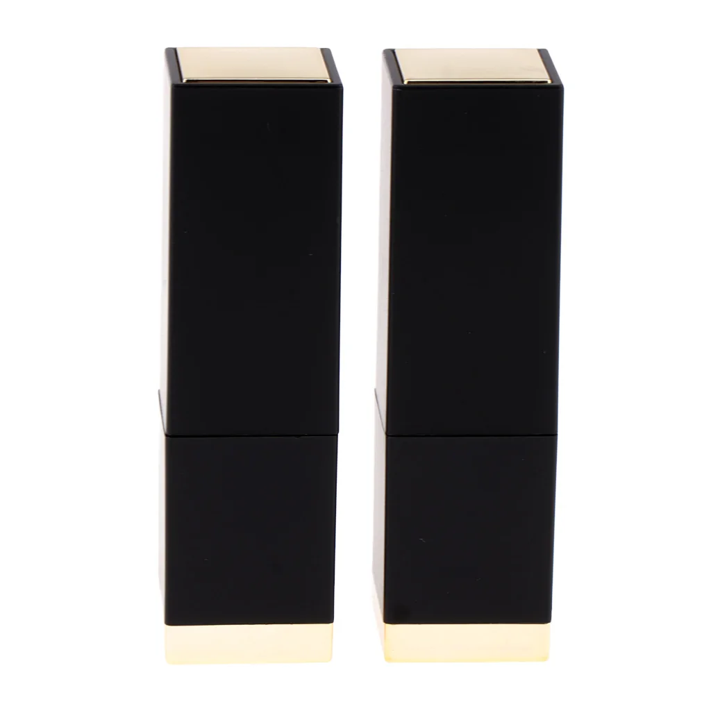 2Pcs Black Plastic Makeup Cosmetic DIY Lipsticks Lip Balm Empty Container Square Tube Empty Lipstick Tube
