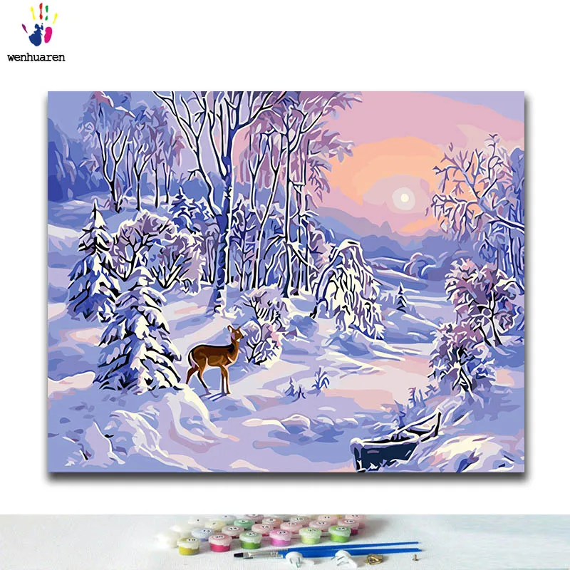 

DIY Coloring paint by numbers Animals in the snow paintings by numbers with kits 40x50 framed