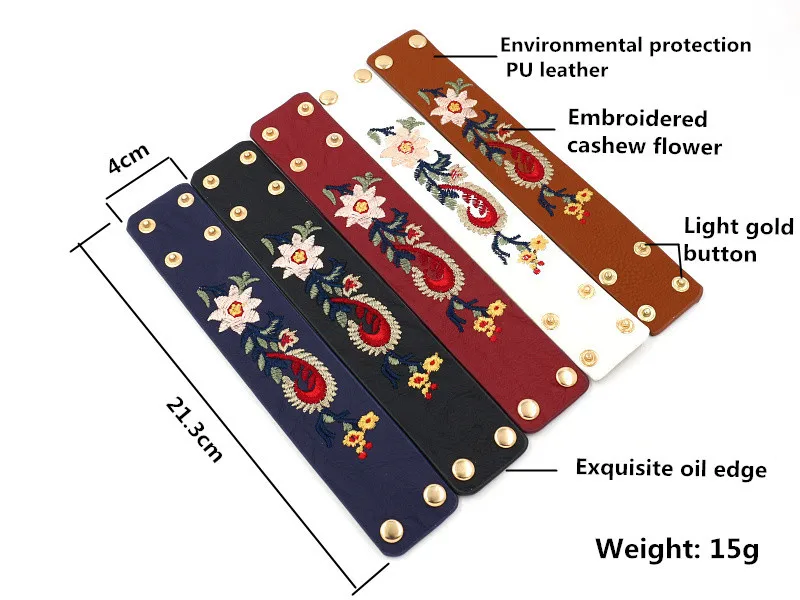 Богемский Браслет-манжета с вышивкой женский модный широкий из искусственной кожи браслеты и ювелирные женские браслеты JB0470