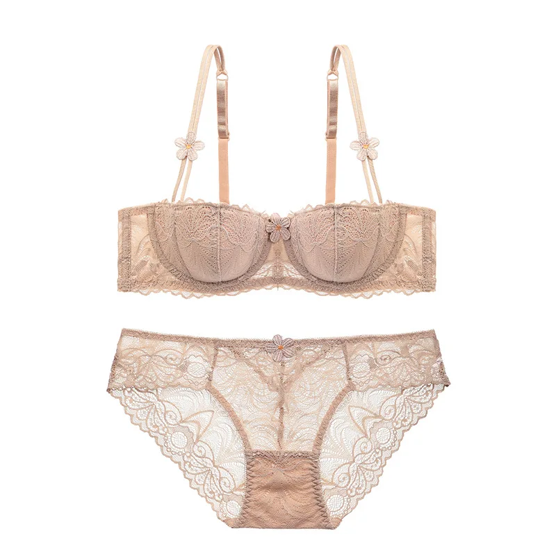 New Women Demi Push Up Bra Sets Fashion Cotton Thin Cup Strappy Elegent Daisy Applique Embroided Lingerie Set Bralet and Panty New Women Demi Push Up Bra Sets Fashion Cotton Thin Cup Strappy Elegent Daisy Applique Embroided Lingerie Set Bralet and Panty