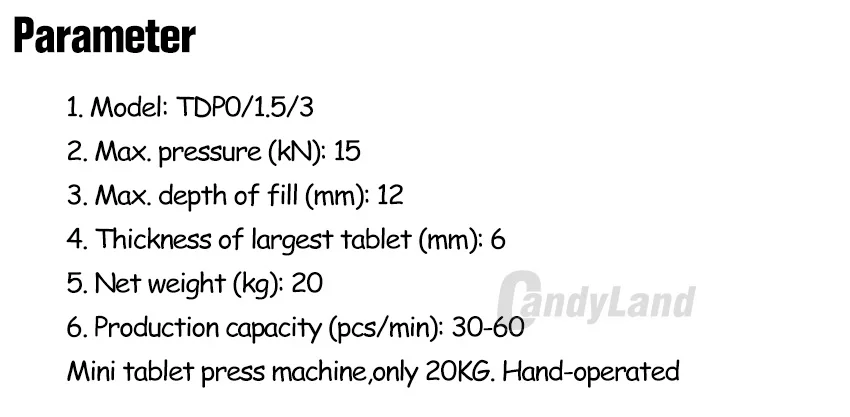 CandyLand TDP0 ручной одиночный Пробивной сахарный таблеточный пресс машина для приготовления ломтиков молока ручной мини-тип кальция таблетка производитель