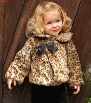 

New Arrival Kids Jackets Coats Leopard Girl shawl Bow long-sleeved Kids Baby Coats Warm winter coat Girl Clothing roupa infantil
