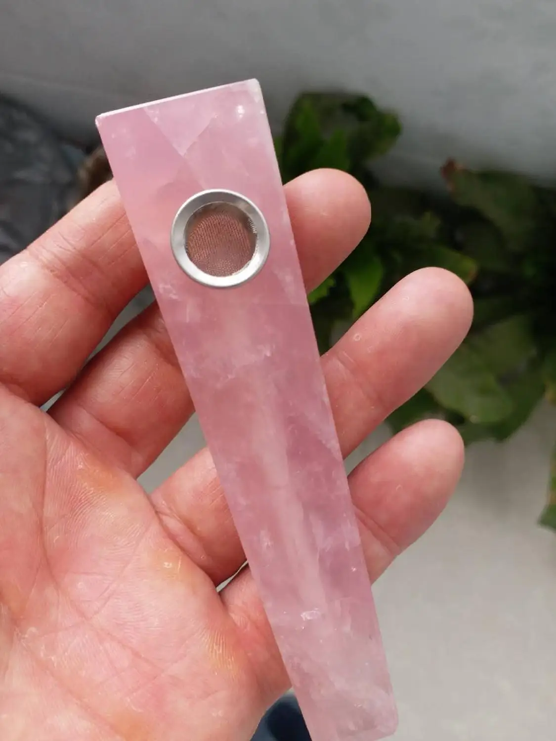 

1 Natural Pink Rose Quartz Crystal Smoking Pipe+1 brush+3 Filters