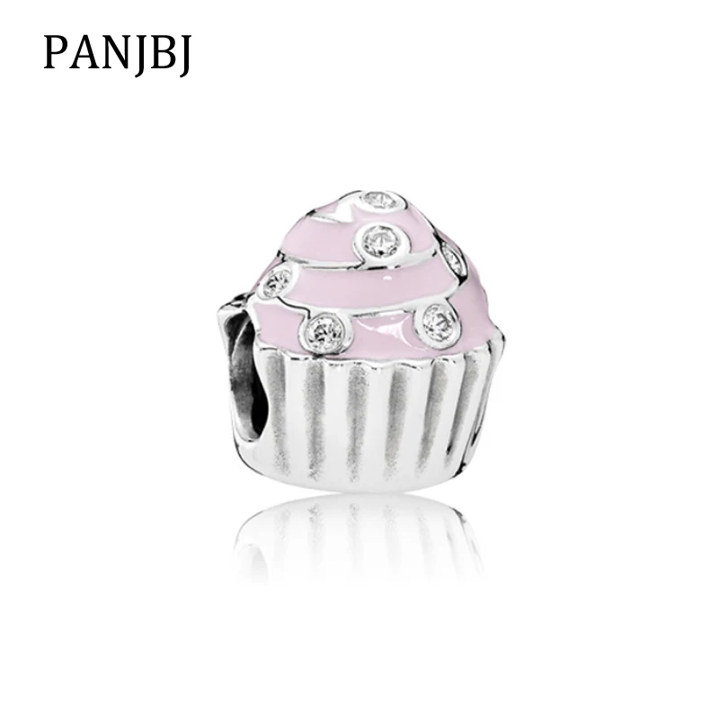 

New Original Free Shipping Silver Plated Bead Alloy Pink Cake Charm Clear CZ Fit Pandora Bracelet Necklace DIY Women Jewelry