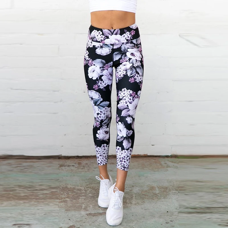 Print Flower Leggings Leggins Elegant Cozy High Waist Woman Leggings