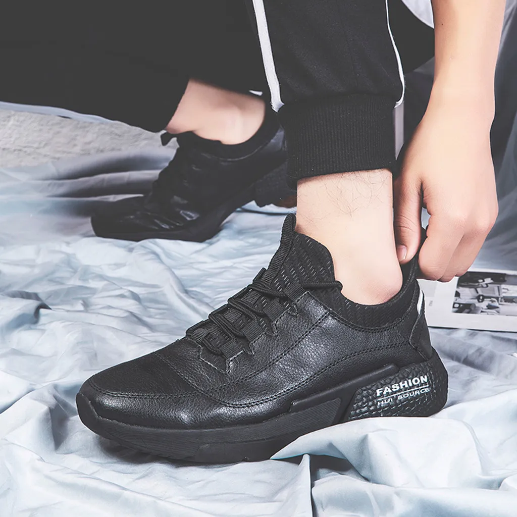 

new Fashion Shoes for men Casual lace-up Outdoor Walking Flats man sneakers 2019 solid black concise sport shoes man