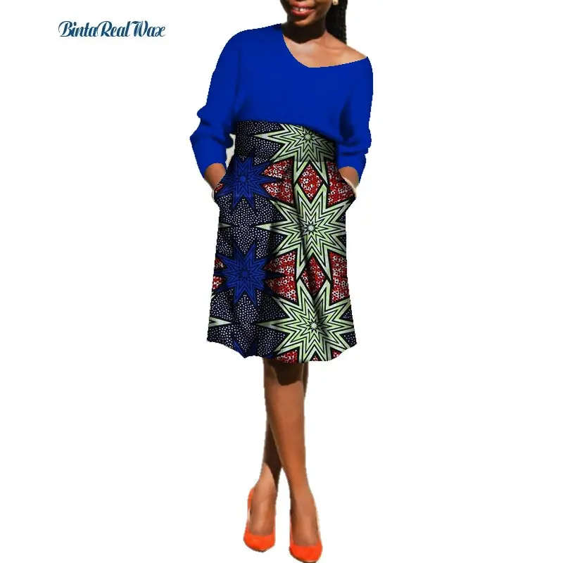 Базен Riche Африки женская одежда 100% хлопковый топ с длинными рукавами и юбки Африканский принт 2 шт. юбка наборы для Для женщин WY380