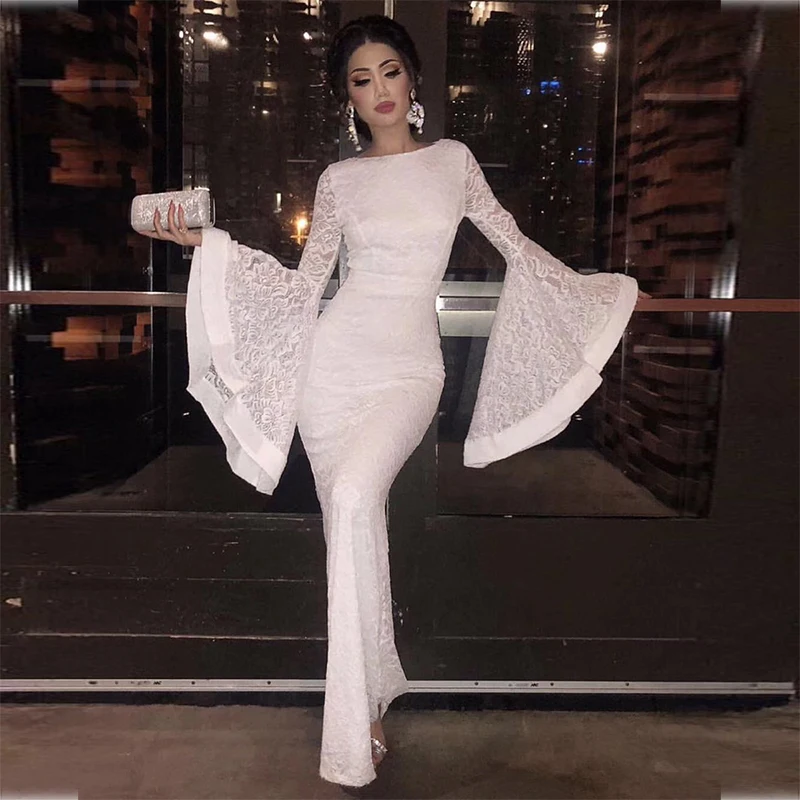 Goede Kwaliteit Bandage Jurk 2019 Winter Elegant Lady Party Jurken Lange Flare Mouwen Maxi Lange Jurk Wit Kant Mermaid Vestidos Goede Kwaliteit Bandage Jurk 2019 Winter Elegant Lady Party Jurken Lange Flare Mouwen Maxi Lange Jurk Wit Kant Mermaid Vestidos