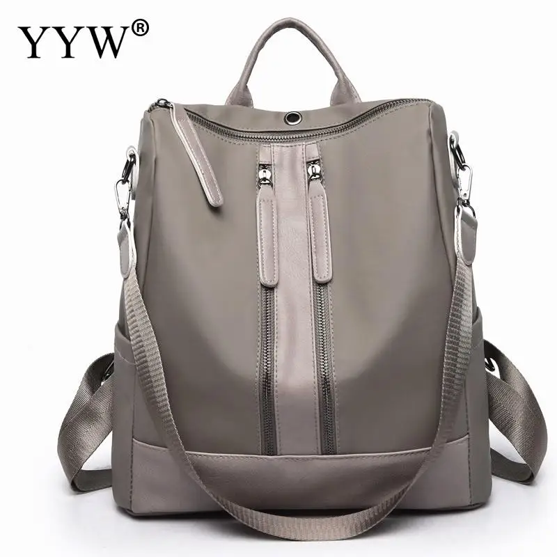 

High Quality Leather Backpack Women Casual Teenager Girl Schoolbags Black Gray Shoulder Bag Back Womans Zipper Large Rucksack