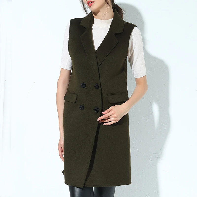 Fall And Winter Women V Neck Long Woolen Vest Fashion Thick Sleeveless