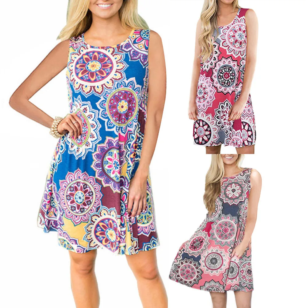 Для женщин s платья для летние Винтаж Boho Макси Вечеринка пляж цветочный женское платье #30