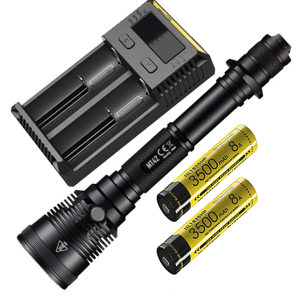 

NITECORE MT42 1800 Lumens CREE XHP35 HD LED Flashlight + 2x18650 Rechargeable Battery + Charger Hunting Searching Camping Latern