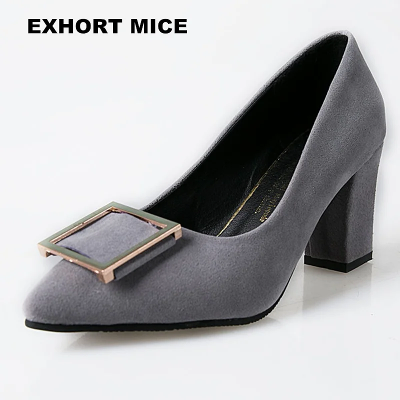 

2018Summer Women Shoes Pointed Toe Pumps Dress Shoes High Heels Boat Shoes Wedding Shoes tenis feminino Side with Square buckle